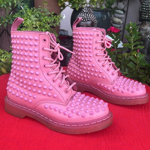 Dr. Martens Mono PINK Metal Spike Combat Moto Boots - Picture 9 of 17